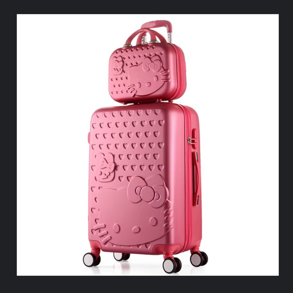 ❗️Graduation❗️Rose Pink Pearlescent Suitcase with Carry-on Train/Makeup  Case